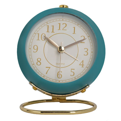 European Style Metal Clock Ingenious Mute Round Children Electronic Quartz Alarm Clock for Living Room Bedroom Dark Blue