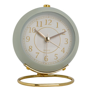 European Style Metal Clock Ingenious Mute Round Children Electronic Quartz Alarm Clock for Living Room Bedroom Light Green