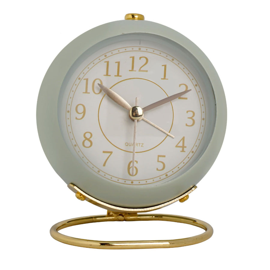 European Style Metal Clock Ingenious Mute Round Children Electronic Quartz Alarm Clock for Living Room Bedroom Light Green