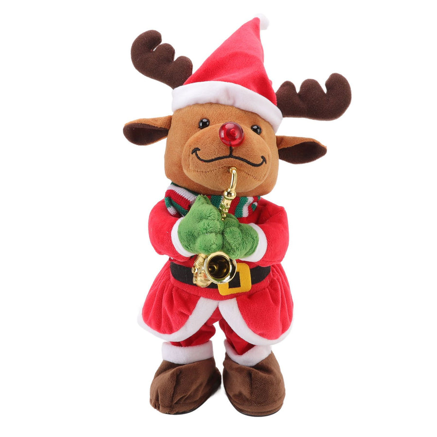 Electric Music Christmas Toy Doll 8 Songs Continuous Play Dancing Singing Glowing Swinging Plush Toy for Kids Adults Christmas Elk