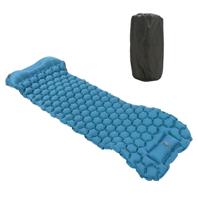 Camping Sleeping Pad Mat Foot Press Inflatable Cushion Mattress for Tent Hiking TravelPeacock Blue