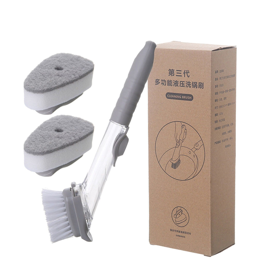 Hydraulic Brush Automatic Adding Liquid Pot Soft Kitchen Brush Kitchen Utensils for Pot Bowl1Pc Handle 1Pc Brush 2Pcs Sponges