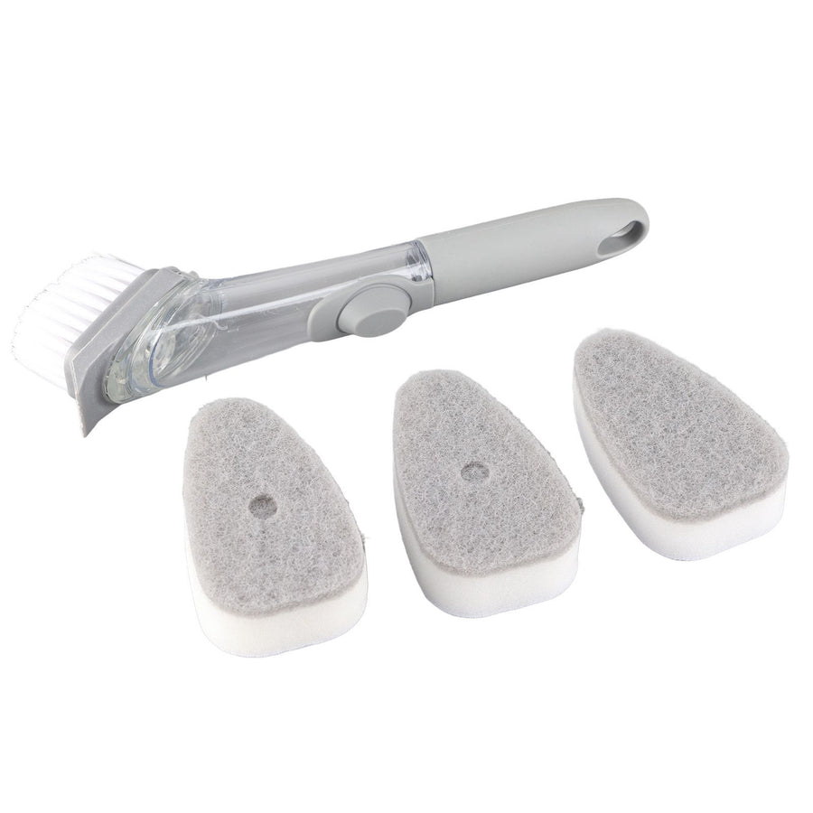 Hydraulic Brush Automatic Adding Liquid Pot Soft Kitchen Brush Kitchen Utensils for Pot Bowl1Pc Handle 1Pc Brush 3Pcs Sponges