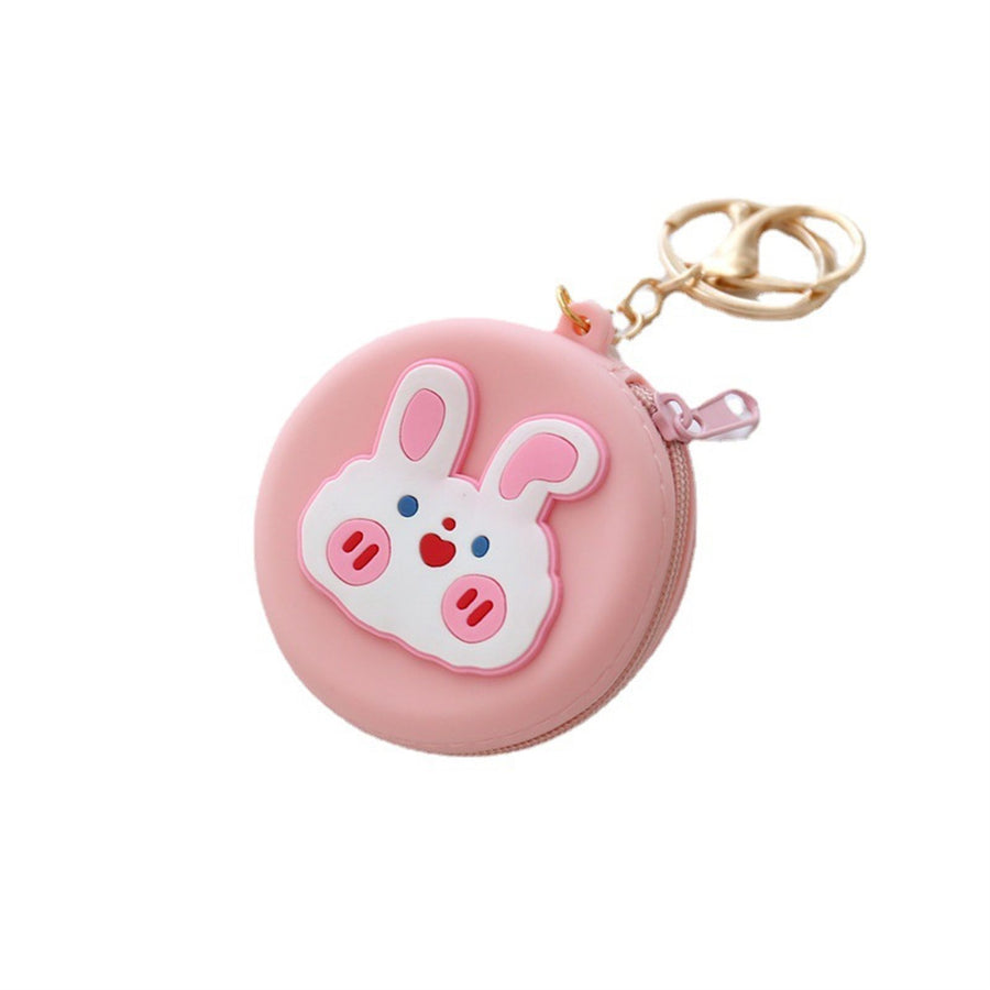 Coin Purse Silicone Cute Zipper Closure Gift Choice Women Change Pouch Wallet for Lipstick KeysRound, Pink Rabbit