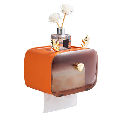 Waterproof Toilet Paper Holder Cute Rod Antlers Transparent Window Adjustable Hanging Wall Mounted Tissue Box HolderOrange