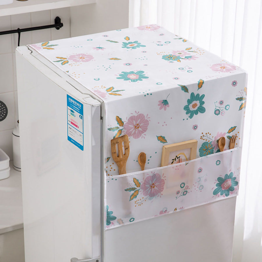 Refrigerator Dust Cover PEVA Home Water and Oil Proofing Refrigerator Cover Towel for Kitchen Fashionable Flower 130x55cm/51.2x21.7in