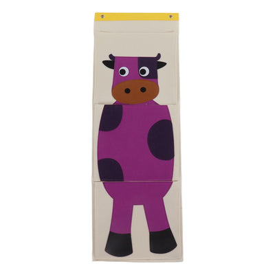 Wall Mounted Storage Bag 3 Layers Closet Crib Cartoon Felt Animal Type Over Door Hanging Storage Bag Cattle 100.5x34.7cm