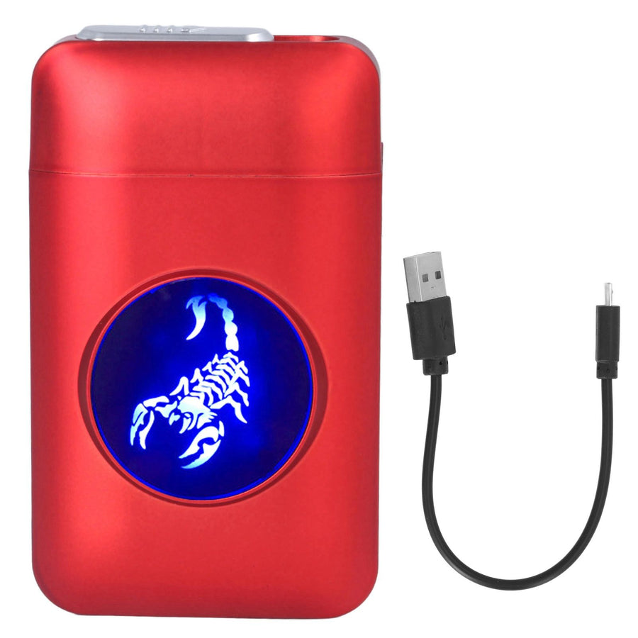 USB Rechargeable Cigarette Case Box with Windproof Lighter Holding 19pcs 84mm to 100mm Cigarettes Red Scorpion