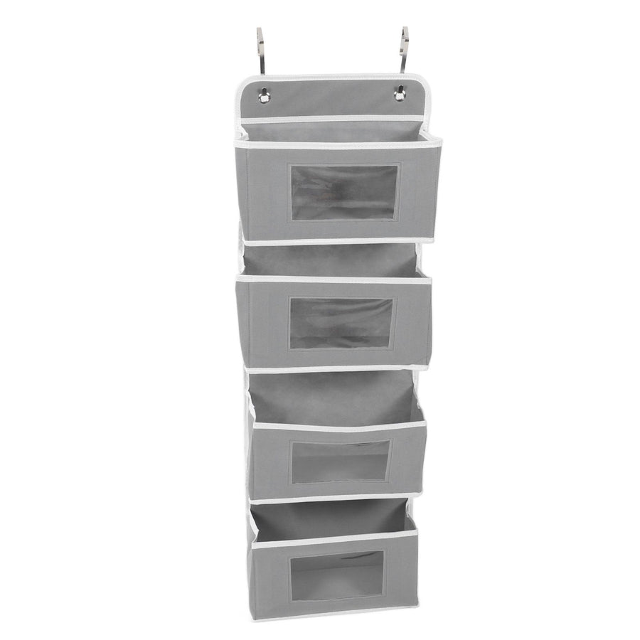 Over Door Hanging Organizer Wall Mount Storage with Hooks for Pantry Nursery Kitchen Closet Dorm Grey 4 Pockets