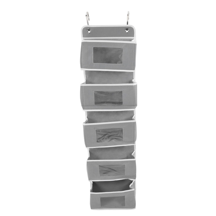 Over Door Hanging Organizer Wall Mount Storage with Hooks for Pantry Nursery Kitchen Closet Dorm Grey 5 Pockets