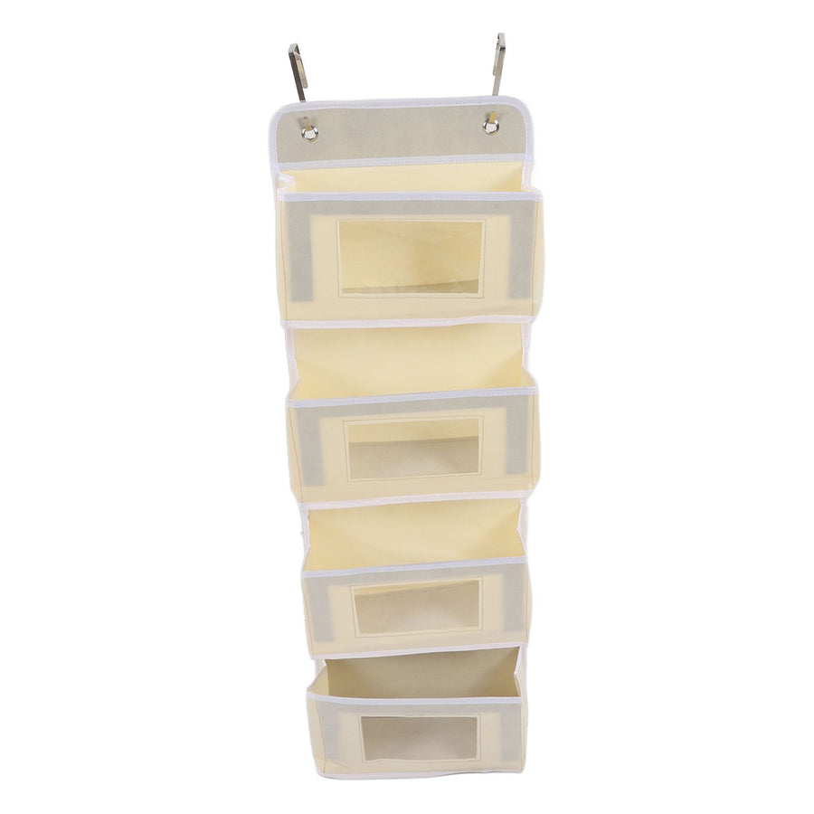 Over Door Hanging Organizer Wall Mount Storage with Hooks for Pantry Nursery Kitchen Closet Dorm Beige 4 Pockets