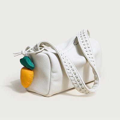 Woman Handbag with Pendant Fashionable Lovely Appearance Bright Pure Color PU Female Shoulder Bag Beige
