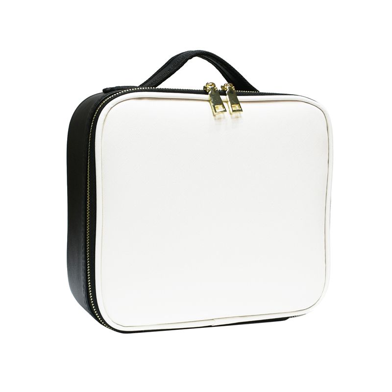 Cosmetic Storage Bag PU Leather Large Capacity Waterproof Adjustable Partition Makeup Case for Travel Black White