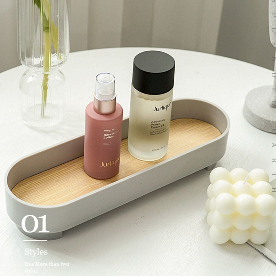 Narrow Arc Tray Simple Fashionable Versatile Decorative Home Oval Serving Storage Tray for Makeup Fragrance Gray
