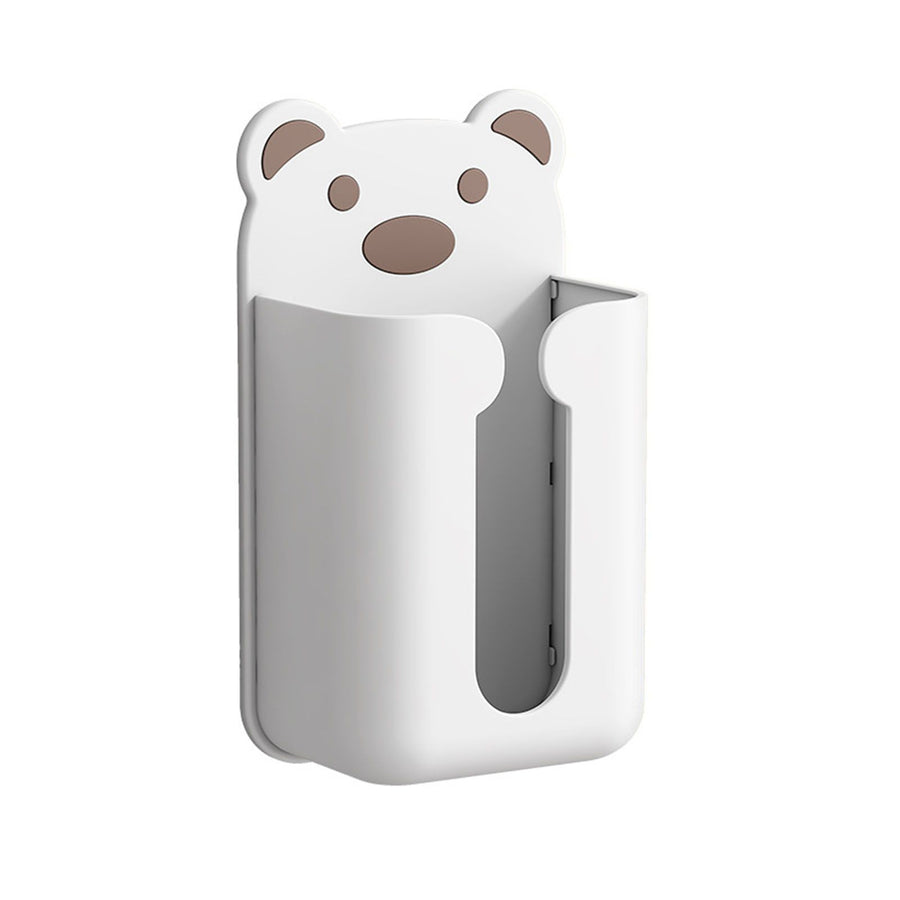 Wall Mounted Tissue Box Punching Free Cute Bear Pattern Plastic Tissue Dispenser for Home Bathroom White Bear Brown