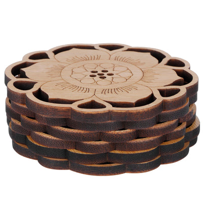 6Pcs/Set Teacup Mat Bamboo Coaster Heat Insulated Cup Pad Drinkware Tabletop AccessoryFlower Bud Type