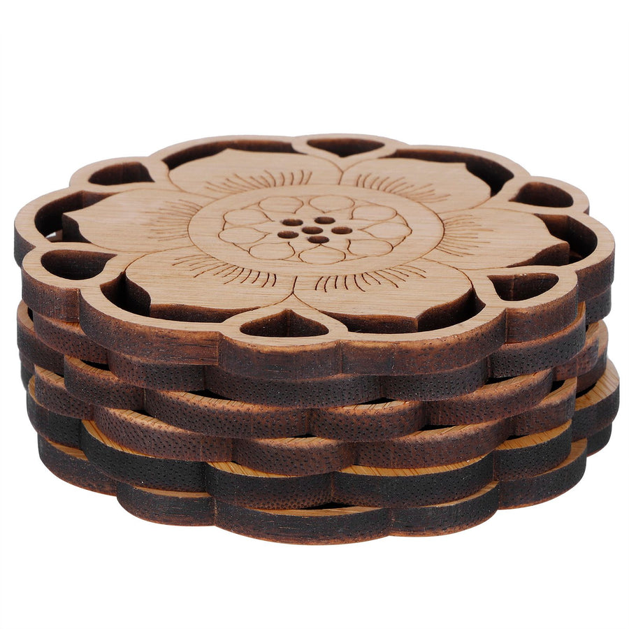 6Pcs/Set Teacup Mat Bamboo Coaster Heat Insulated Cup Pad Drinkware Tabletop AccessoryFlower Bud Type