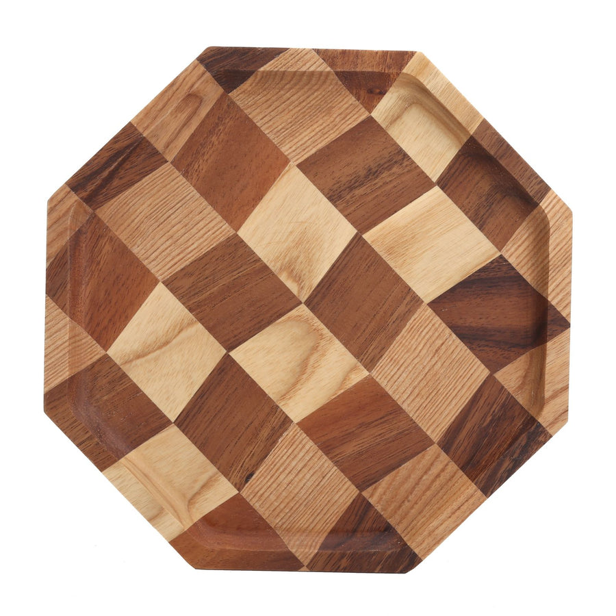 Grid Pattern Wood Plate Fruit Dishes Holder Tea Tray Dessert Dinner Bread Serving Tray24x24cm