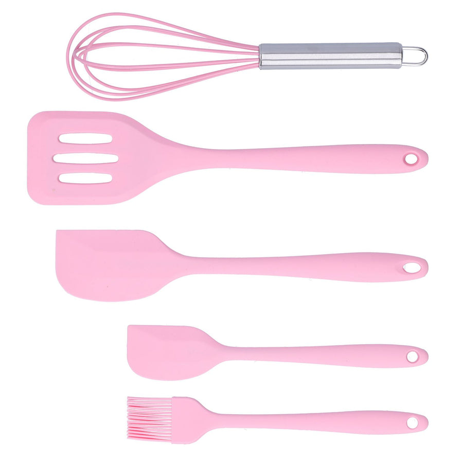 Cooking Spatula Set Silicone Baking Scraper Heat Resistant Egg Beater Kitchen Utensil(Pink )