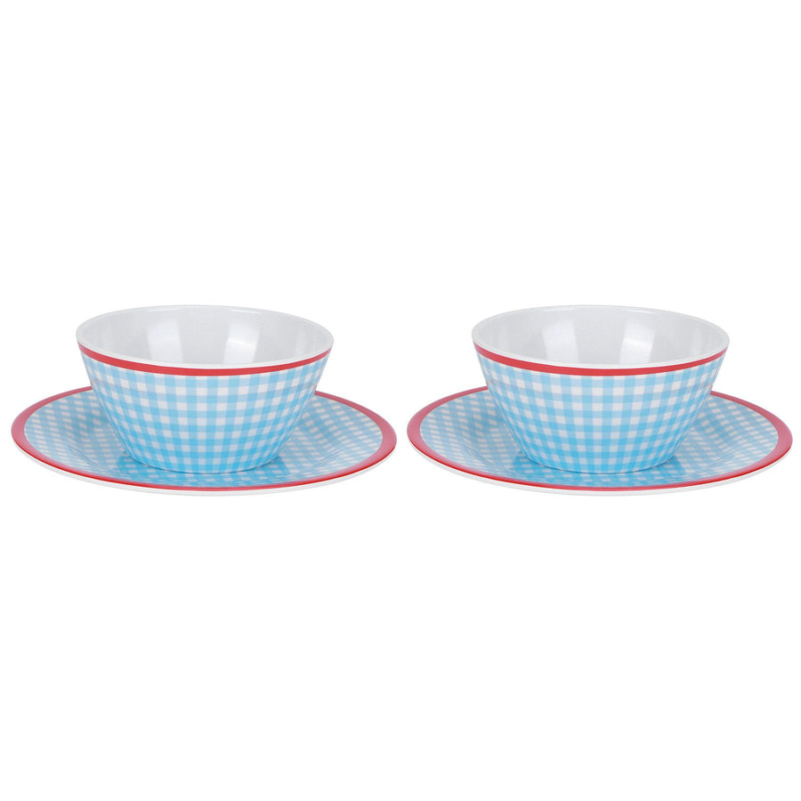 4Pcs/Set Salad Bowl Dish Light Blue Grid Pattern Imitation Porcelain Snack Plate Tableware