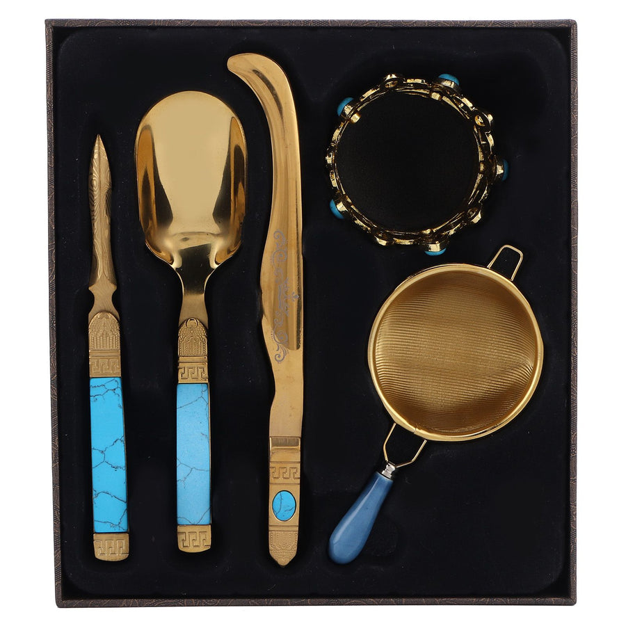 Tea Ceremony Set 304 Stainless Steel Tea Spoon Needle Clip Filter Kit Kung Fu Tea Accessory Gold