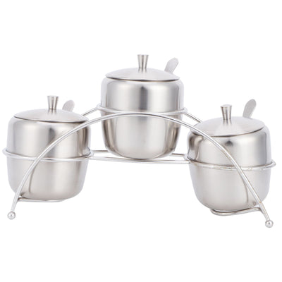 304 Stainless Steel Condiment Pot Spice Container Salt Sugar Box Storage Spice Rack Set