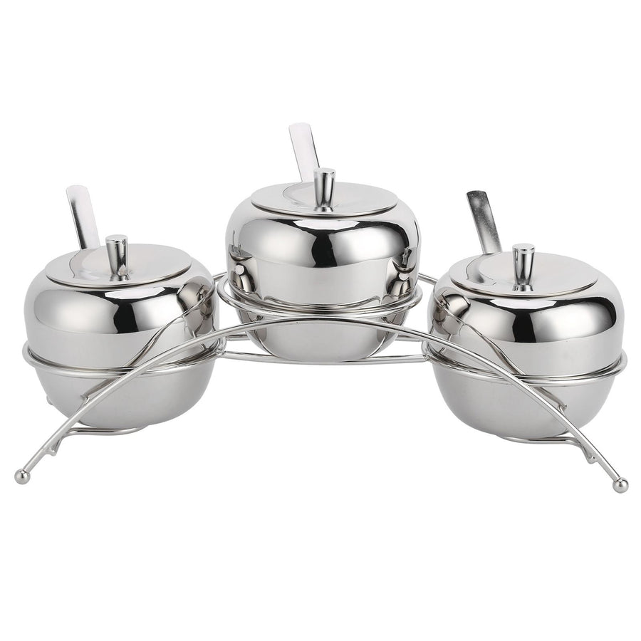 Stainless Steel Condiment Seasoning Containers Pots Set Salt Pepper Sugar Storage Organizers