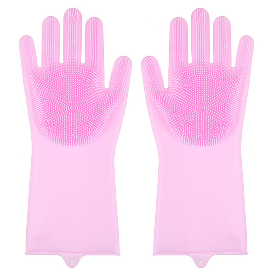 Silicone Gloves with bristles Waterproof Splashproof Oil Proof Soft Elastic Kitchen Dishwashing Silicone Cleaning GlovesPink