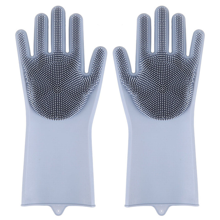 Silicone Gloves with bristles Waterproof Splashproof Oil Proof Soft Elastic Kitchen Dishwashing Silicone Cleaning GlovesGrey