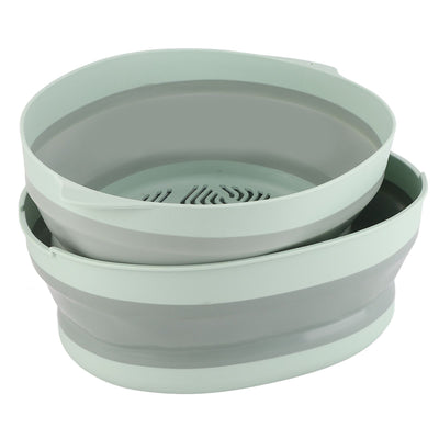 Double Layer Drain Basket Separate Design Foldable Portable Fruit Vegetable Storage Basket for Kitchen Outdoor Travel Green Large