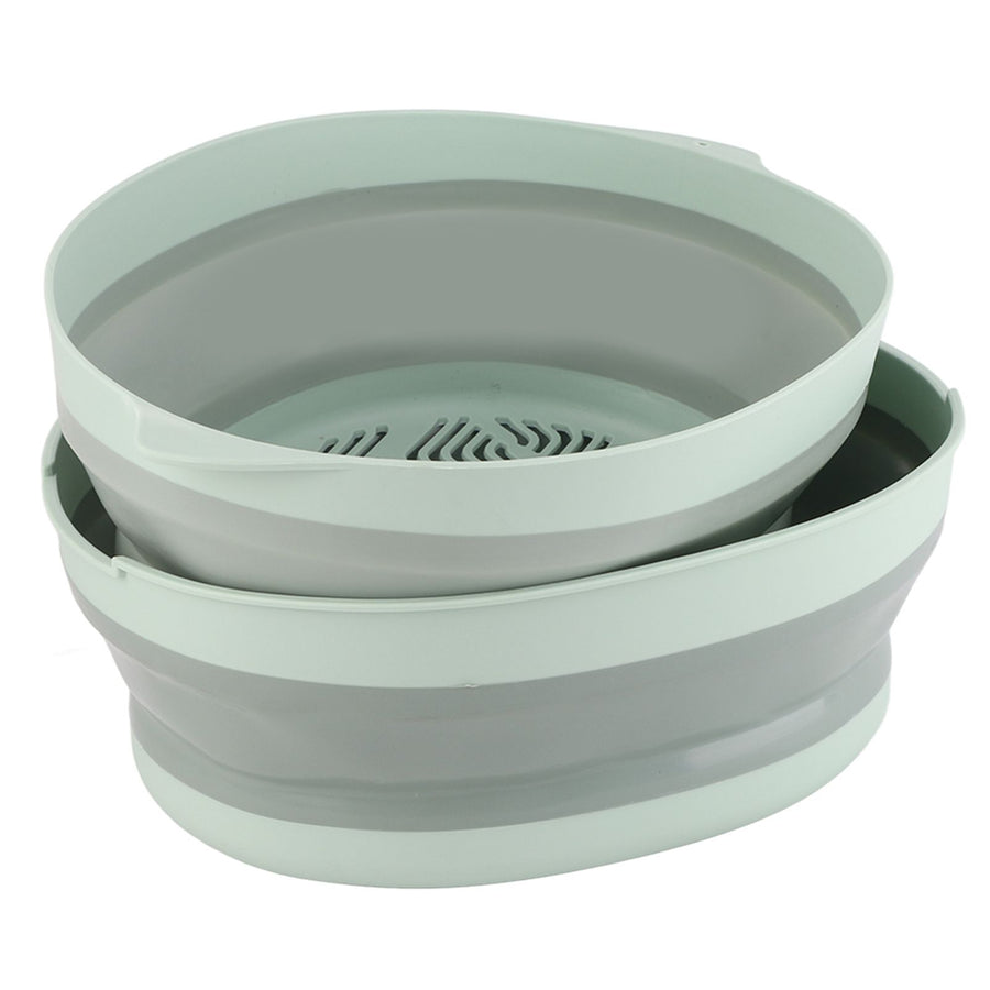 Double Layer Drain Basket Separate Design Foldable Portable Fruit Vegetable Storage Basket for Kitchen Outdoor Travel Green Large