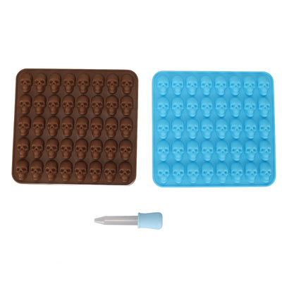 Skull Silicone Mold Ice Cube Tray Mold for Halloween Decor Dessert Chocolate 2Pcs Brown Blue