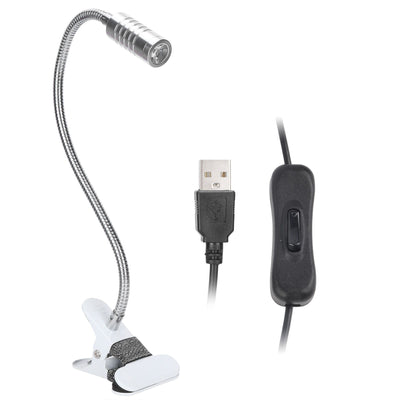 USB Powered ClipOn Desk Lamp Home LED Reading Flexible Table Lamp Silver Warm Light
