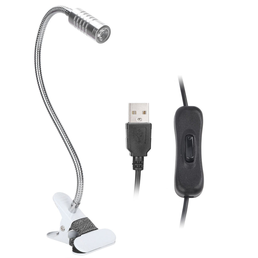 USB Powered ClipOn Desk Lamp Home LED Reading Flexible Table Lamp Silver Warm Light