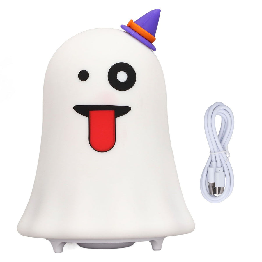 LED Cute Night Lamp Ghost Shaped 7 Colors Light USB Charging Silicone and ABS Bed Light for Kids Bedroom Halloween
