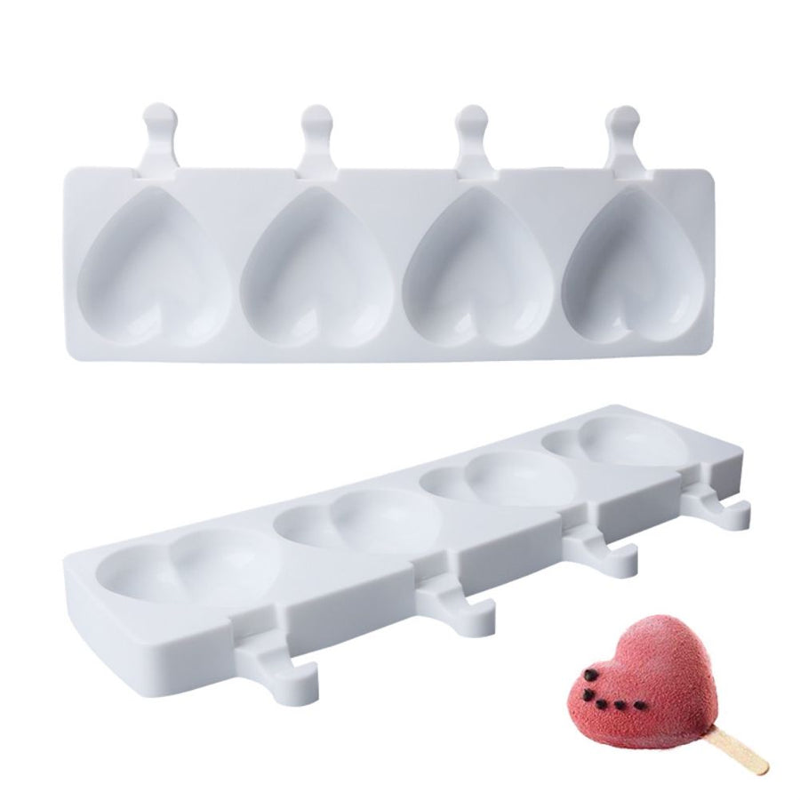 4 Cavities Ice Cream Mold Silicone Popsicle Mold Homemade Heart Shaped Paw Ice Cream Mold for DIY Popsicle Cake Jelly