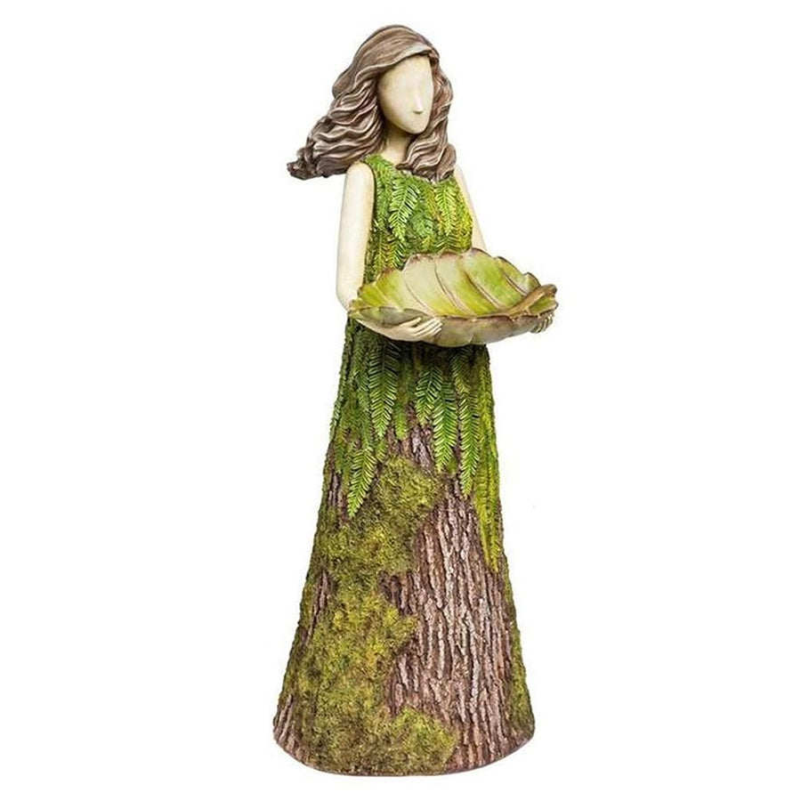 Fairy Garden Statue with Bird Feeder Lawn Resin Ornaments Garden Art Sculptures for Outdoor Decorations