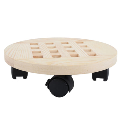 Wooden Mobile Flower Tray with 6 Wheels 360 Degree Rotating Rolling Plant Stand for Home