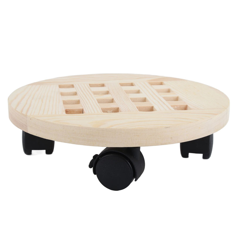 Wooden Mobile Flower Tray with 6 Wheels 360 Degree Rotating Rolling Plant Stand for Home