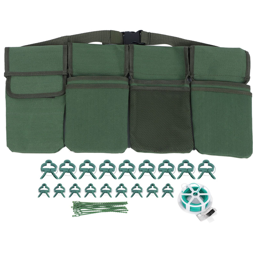 Gardening Tools Set Green Waist Bag Plant Support Clips Adjustable Cable Ties Kit