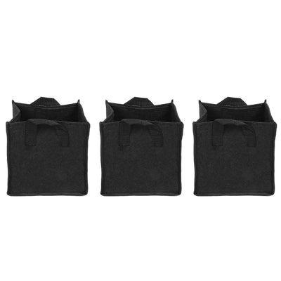 3Pcs Plant Growing Bag with Handles Black Square Felt Garden Vegetable Grow Container19.5x19.5x20cm