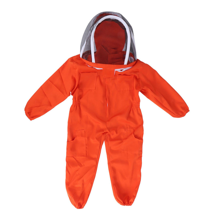 One Piece Beekeeping Suit with Veil Hood Children kids Beekeeping Protective Clothes(Orange L)