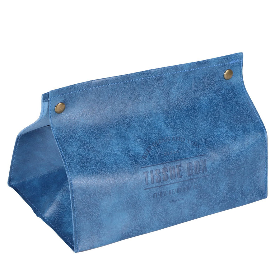 PU Leather Originality Tissue Box Desktop Tissue Organizer for Bedroom Living RoomBlue