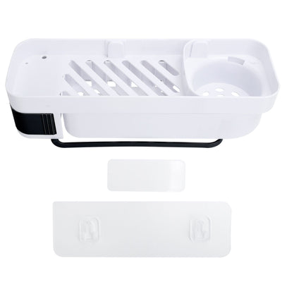 No Drilling Corner Shower Shelf Wall Mounted Bathroom Storage Rack with Towel Hook(White Black )