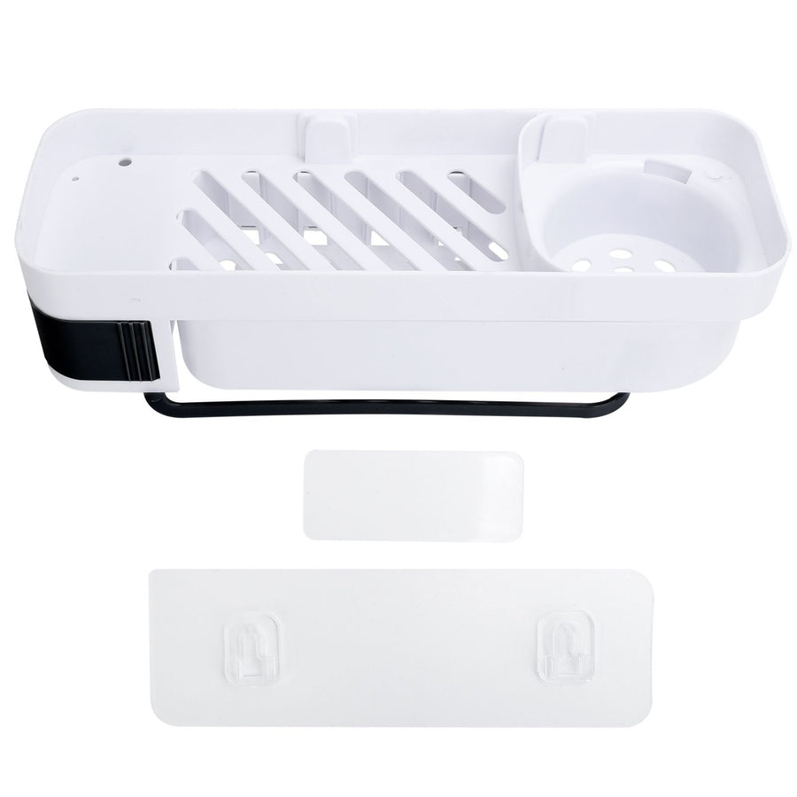 No Drilling Corner Shower Shelf Wall Mounted Bathroom Storage Rack with Towel Hook(White Black )