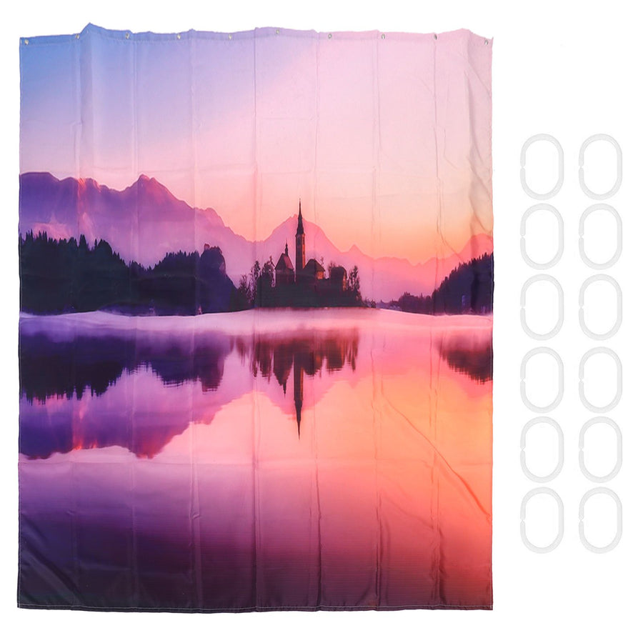 Bath Curtain Set with Rings Waterproof Thicken Bathroom Shower Curtain Decoration180x180cm