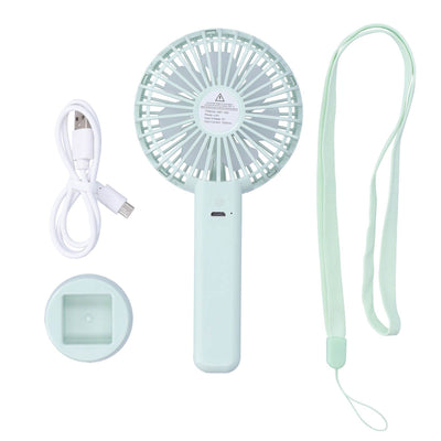 Green Parallel Wind Fan Mini USB Charging Mute Outdoor Handheld Fan with Base for Outdoor