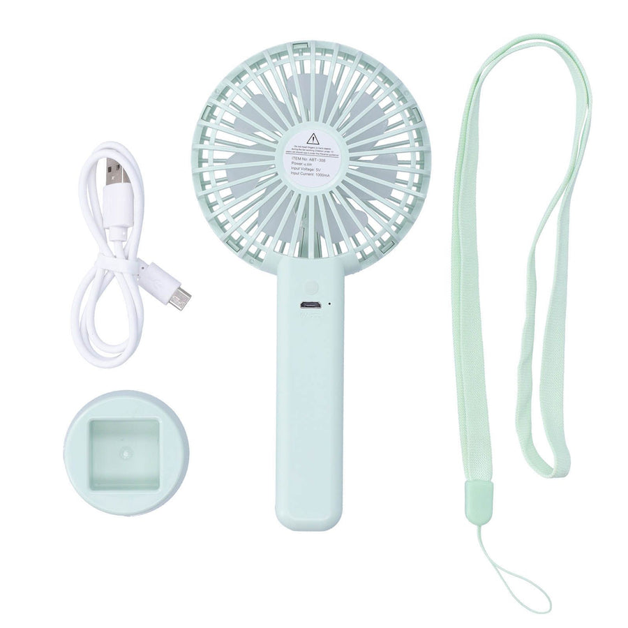 Green Parallel Wind Fan Mini USB Charging Mute Outdoor Handheld Fan with Base for Outdoor