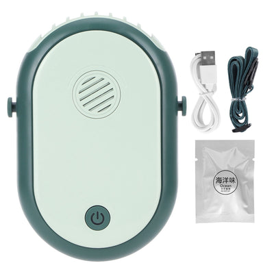 Electric Desktop Fan with 3 Speeds Portable Neck Hanging Aromatherapy Fan USB Charging(Green )