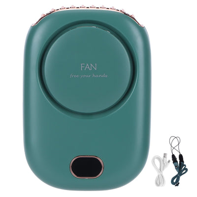 Mini Electric Fan Portable USB Charging Neck Hanging Bladeless Fan for Outdoor Sports TravelGreen